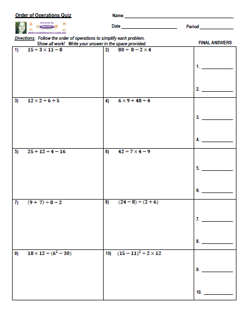 Order Of Operations In Math Worksheets  order of operations worksheets by math crush1000 ideas 
